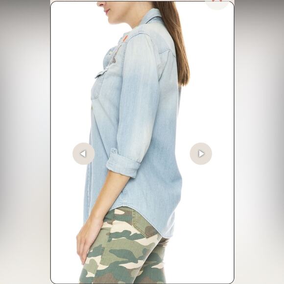MOTHER The All My Exes Embroidered Denim Shirt Love in an English Garden Small - Picture 2 of 9